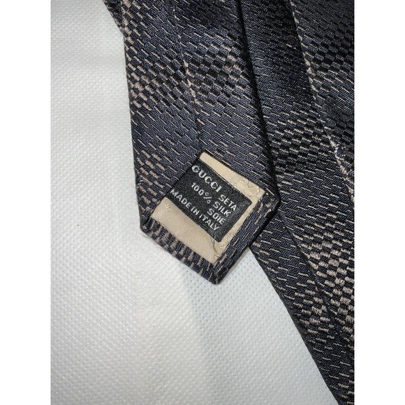 GUCCI Silver Brown Interlinked 100% Silk Men's Tie Made In Italy - Picture 4 of 8